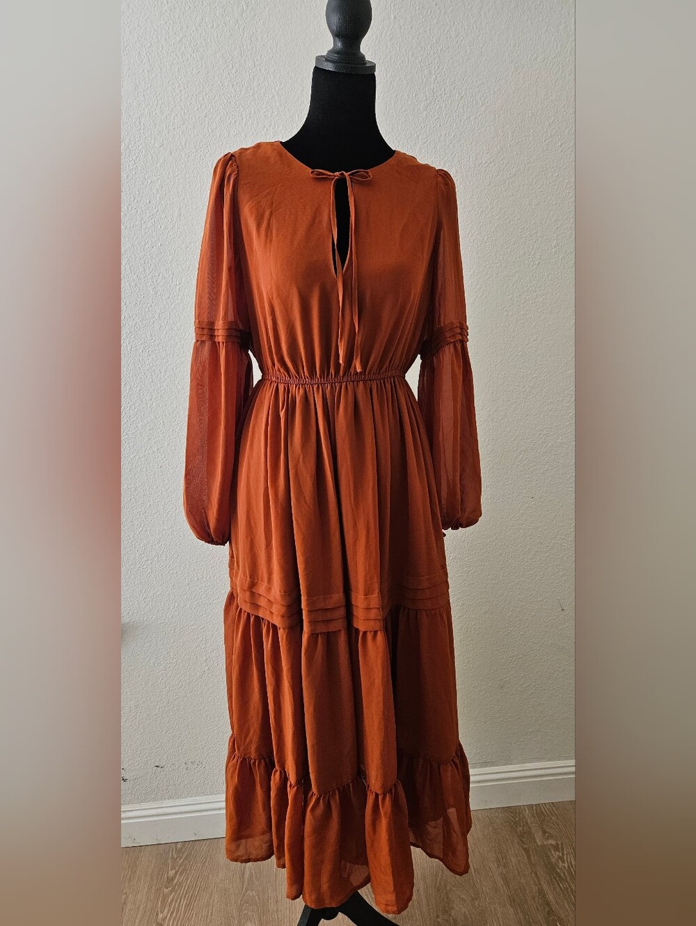 Forever 21 Rust Tiered Maxi Dress with Tie Neck